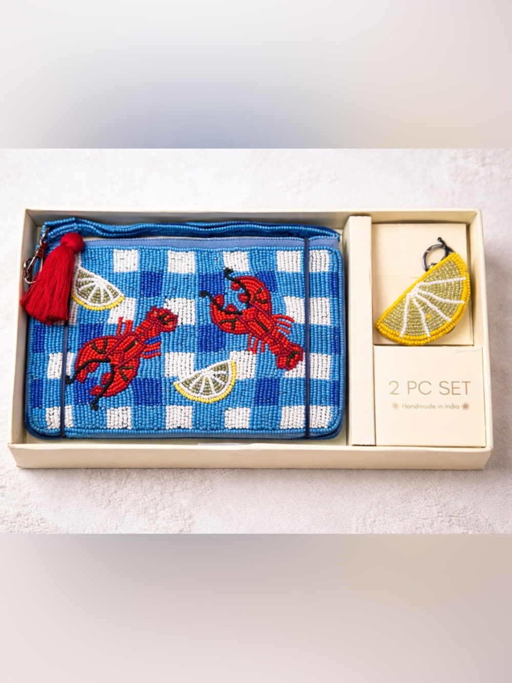 Beaded Lobster Clutch Wristlet & Beaded Charm Set